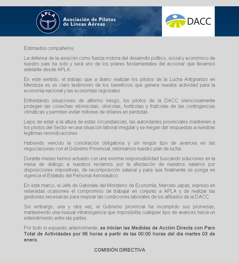 Comunicado Apla Paro Lucha Antigranizo Enero 2017