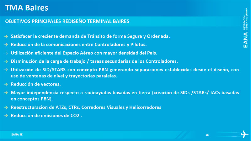 EANA inició el rediseño del TMA Baires EANA - Objetivos del rediseño del TMA Baires