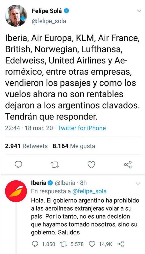 Twitter Felipe Sola - Iberia