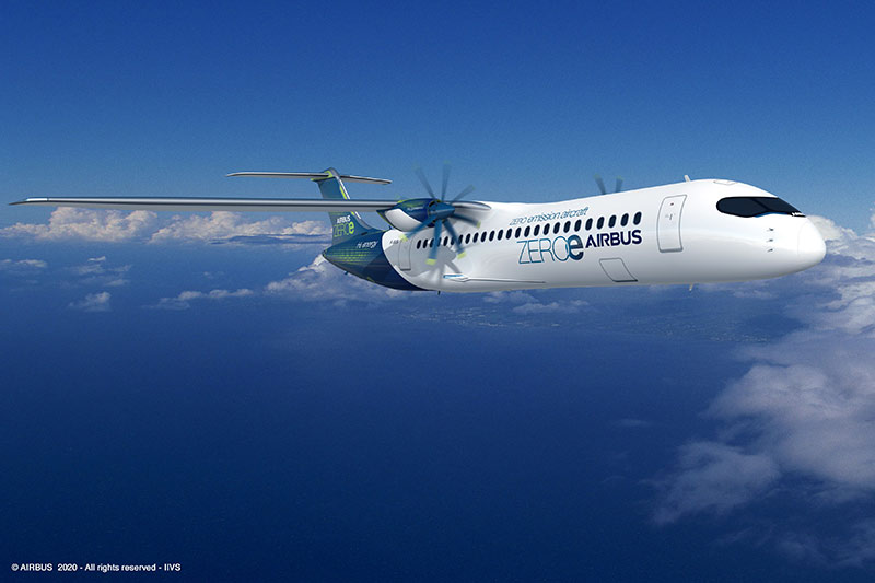 Cero emisiones: Airbus presentó tres conceptos de aviones comerciales que utilizarán hidrógeno como fuente de energía primaria Airbus ZEROe (Turboprop Concept)