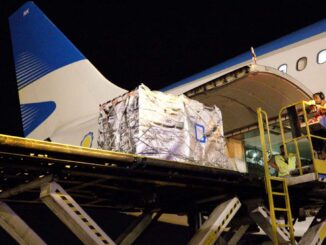 Aerolíneas Argentinas carga paquetería en un avión para su servicio de Courier desde Miami con entrega a domicilio en Argentina.