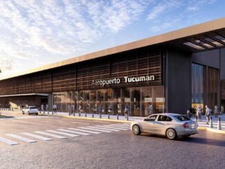 Render de la remodelación del Aeropuerto de Tucumán, con diseño moderno y ampliación de infraestructura.