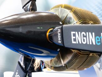 Primer plano del motor eléctrico ENGINeUS 100 de Safran, el primer propulsor certificado por la EASA para aviación sostenible.