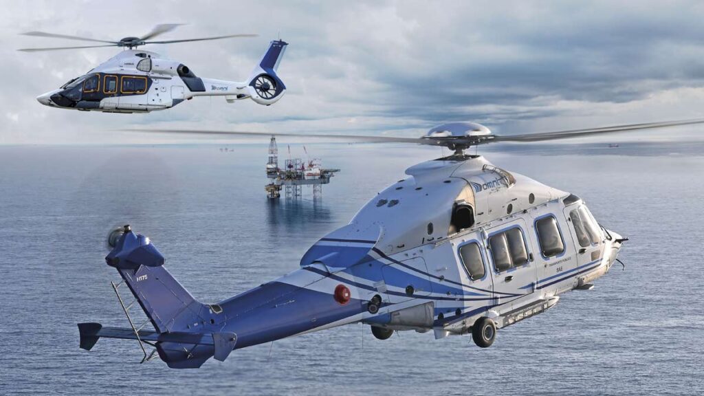 Airbus instalará simuladores de vuelo para helicópteros H160 y H175 en Brasil Helicópteros Airbus H160 y H175 sobre una plataforma petrolera en alta mar