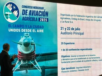 Cartel oficial del Congreso de Aviación Agrícola del Mercosur 2025 presentado en la Exposición Rural de Palermo