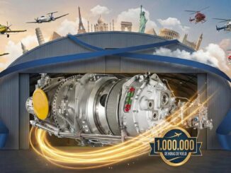 Motor PT6A de Pratt & Whitney Canada en primer plano con aeronaves agrícolas y de extinción de incendios en vuelo.
