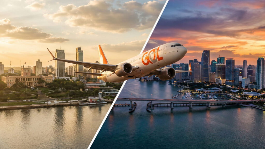GOL operará vuelos sin escalas entre Asunción y Miami Boeing 737 MAX de GOL uniendo Asunción y Florida, ilustrando los nuevos vuelos a Miami directos.