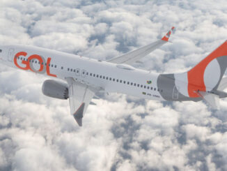 Aeronave comercial Boeing 737 de GOL Linhas Aéreas sobrevolando las nubes, utilizada para ilustrar la expansión de la red de rutas y el incremento de conectividad desde Uruguay hacia Brasil.
