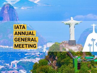 IATA AGM 2026: Gráfica oficial de la cumbre mundial de la aviación con la ciudad de Río de Janeiro de fondo, sede del evento que congregará a los principales líderes de la industria global.
