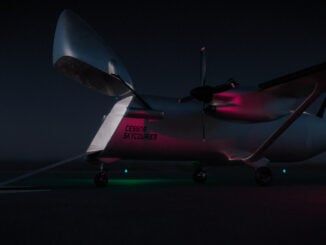 Render conceptual del avión logístico autónomo Cessna SkyCourier UX exhibiendo su sistema de carga frontal